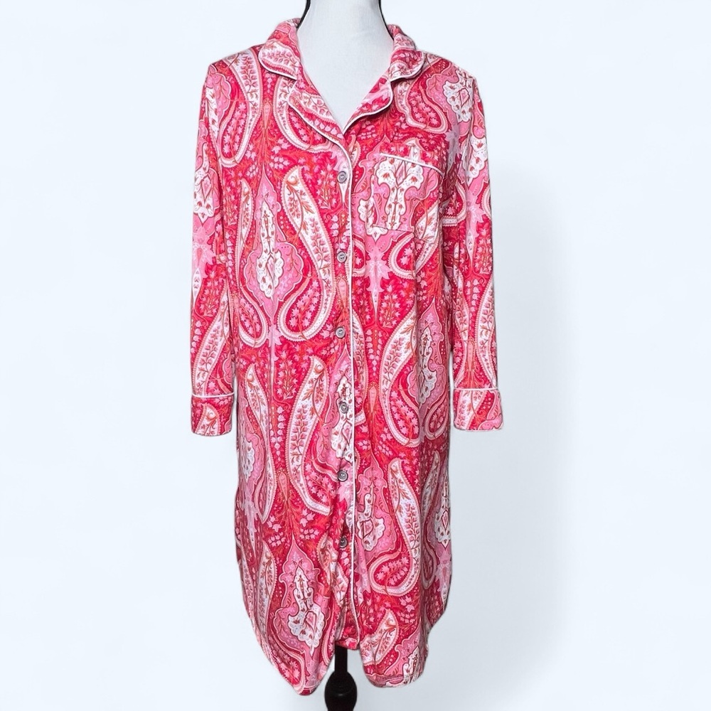 Echo pink paisley sleep button up shirt